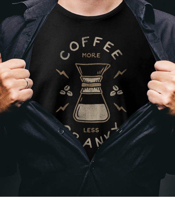 Coffee More Less Cranky Chemex With Beans And Lightning Bolts T-Shirt