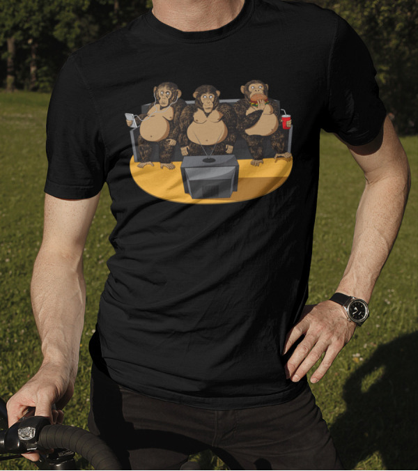 Three Modern Monkeys Couch Trio With Smartphone Burger And TV T-Shirt