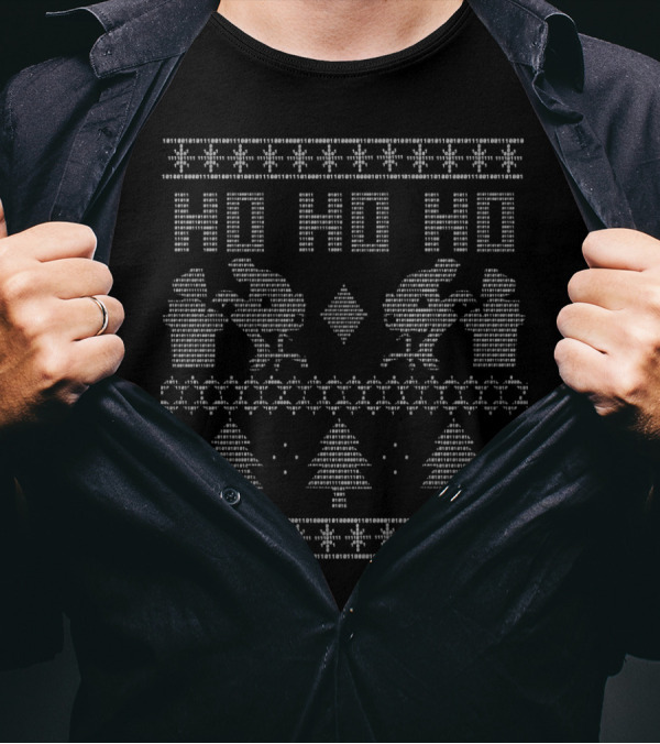 Ho Ho Ho Binary Christmas UglyDesi Santa T-Shirt