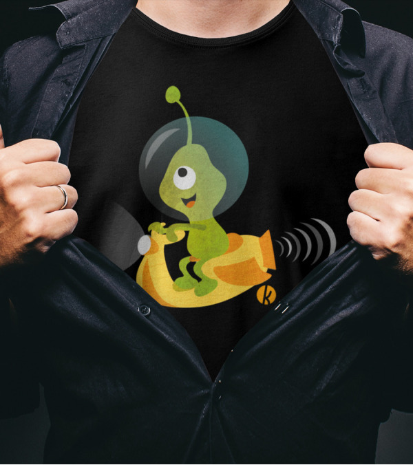 Alien Riding Spaceship Vespa With Smiling Face T-Shirt