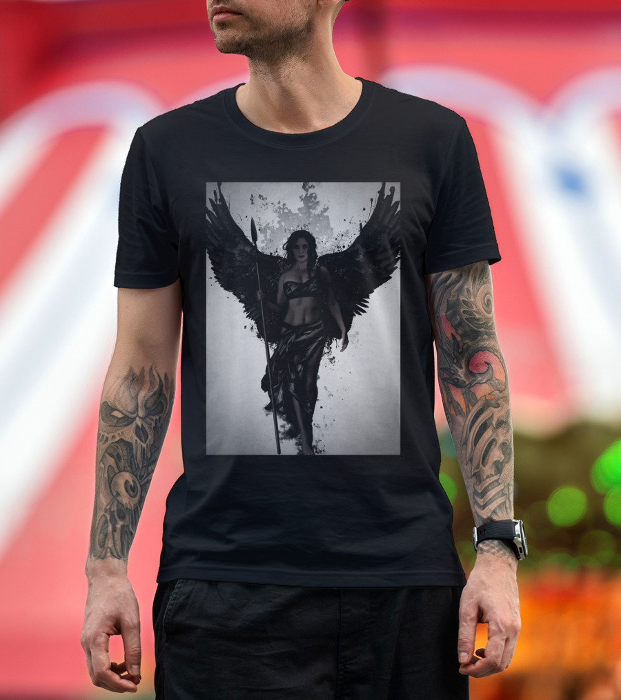 Dark Valkyrja Winged Warrior with Spear T-Shirt