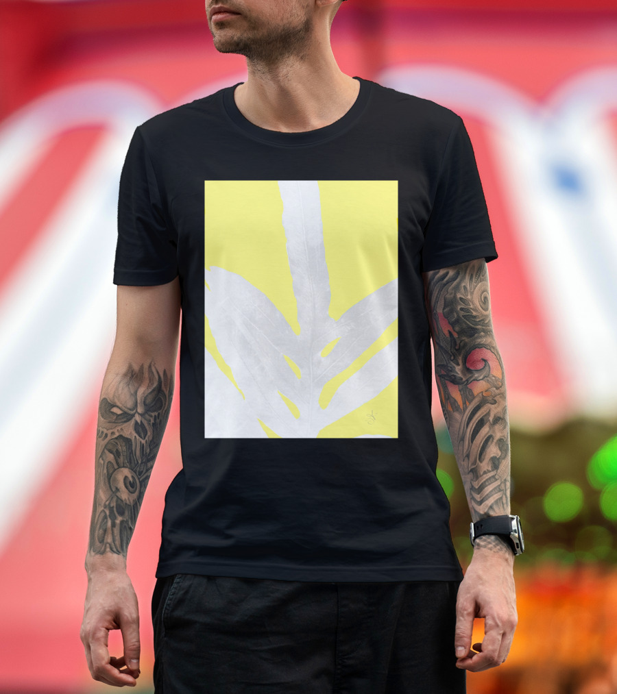 Green Fern On Lemon Yellow Background Leafy Contrast T-Shirt