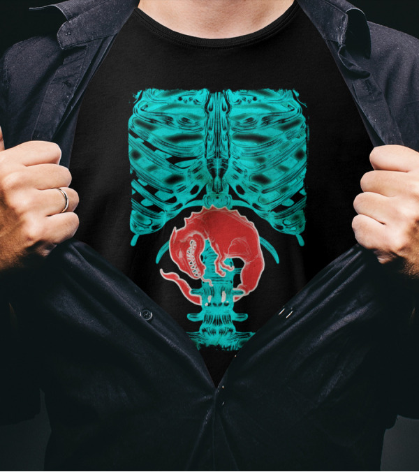 Alien Xray Ribcage With Red Creature Inside T-Shirt
