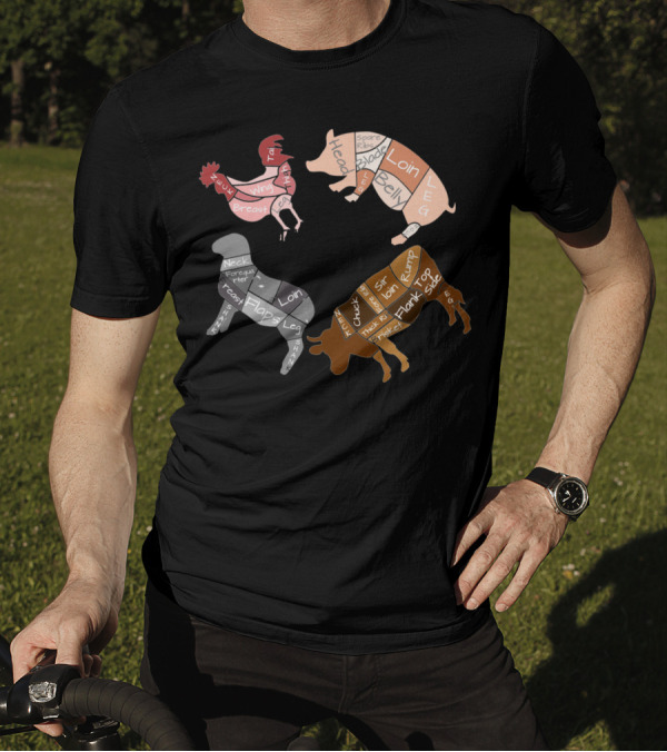Butcher Cuts Diagram Round Chicken Pig Cow Lamb T-Shirt
