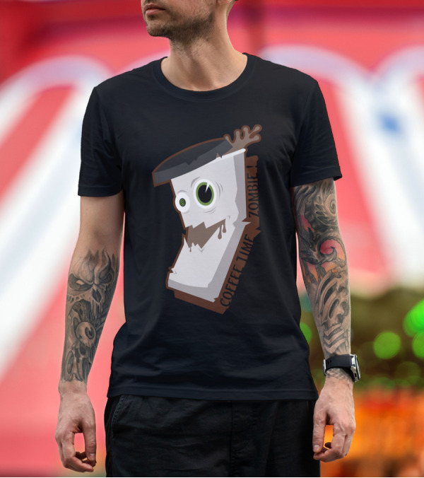 Premium T-Shirt: Coffee Time Zombie Cup Drip Art with Splatter and Crazy Eyes T-Shirt Coffee Time Zombie Cup Drip Art with Splatter and Crazy Eyes T-Shirt