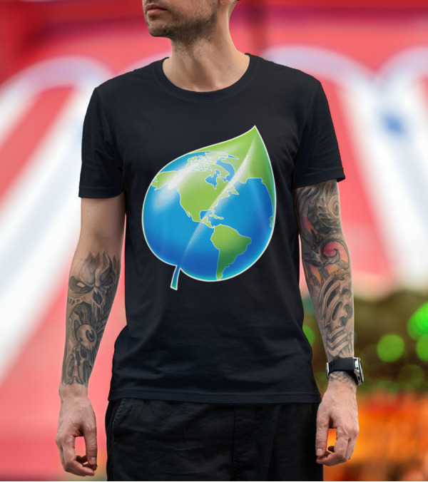 Premium T-Shirt: Green Planet Earth Leaf Globe Eco-Friendly T-Shirt Green Planet Earth Leaf Globe Eco-Friendly T-Shirt