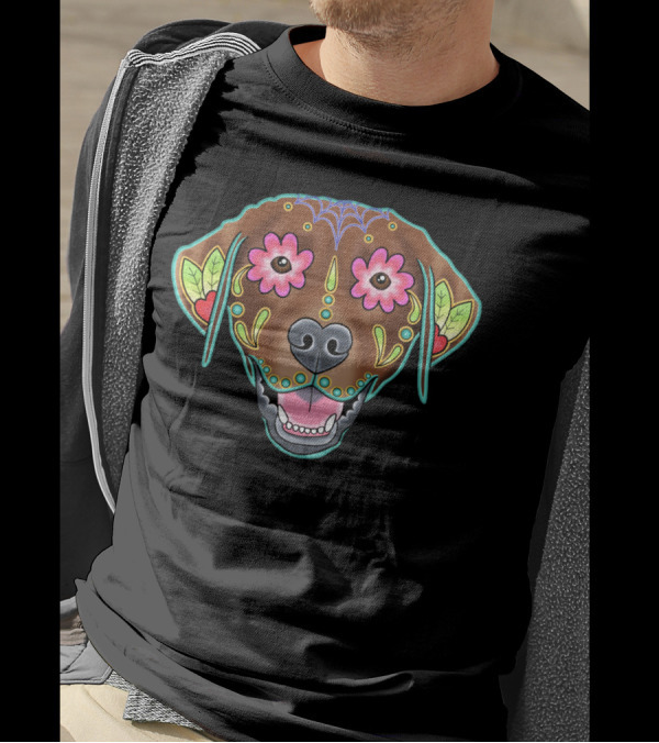 Labrador Retriever Sugar Skull Inspired Chocolate Day Of The Dead T-Shirt