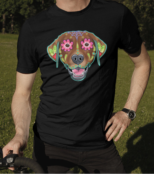 Labrador Retriever Sugar Skull Inspired Chocolate Day Of The Dead T-Shirt