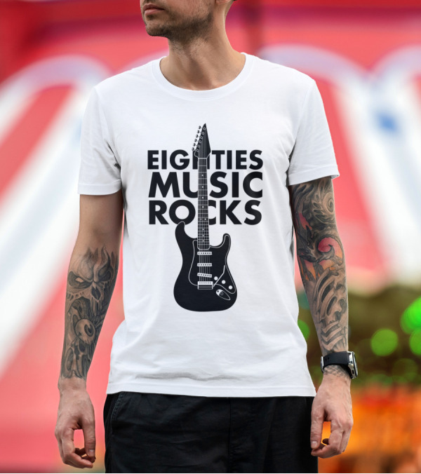 Premium T-Shirt: Eighties Music Rocks Guitar T-Shirt Eighties Music Rocks Guitar T-Shirt
