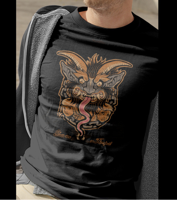 Gruss Vom Krampus Horned Demon Faces Tongue Chains Twigs T-Shirt