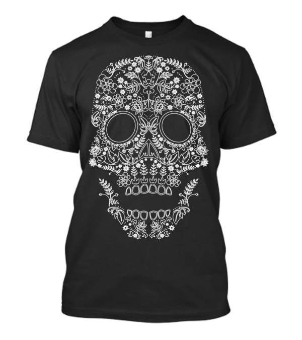 Day Of The Dead Skull Floral White Line T-Shirt