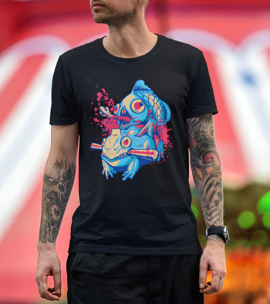 Bispecial Blue Fish and Frog Creature with Baseball Bats T-Shirt