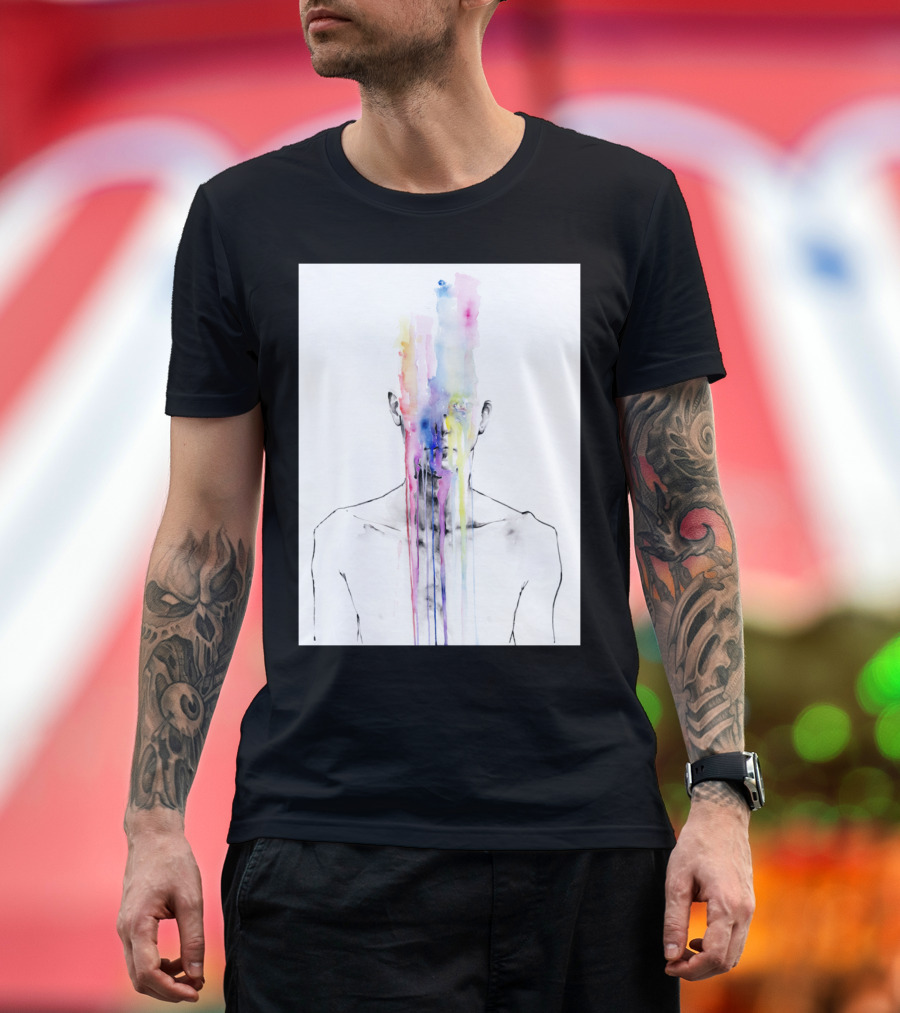 Watercolor Abstract Face with Colorful Drips 'All My Art Is On You' T-Shirt