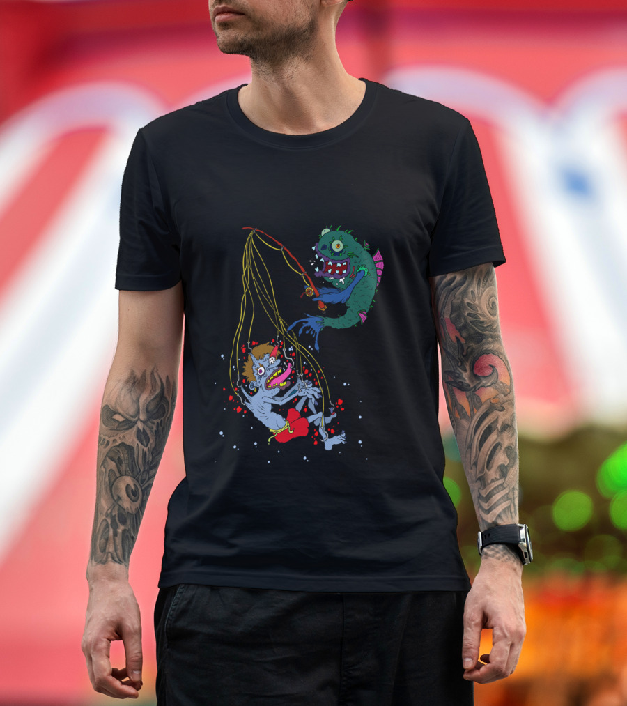 Fishing Time Monster Catch Cartoon T-Shirt