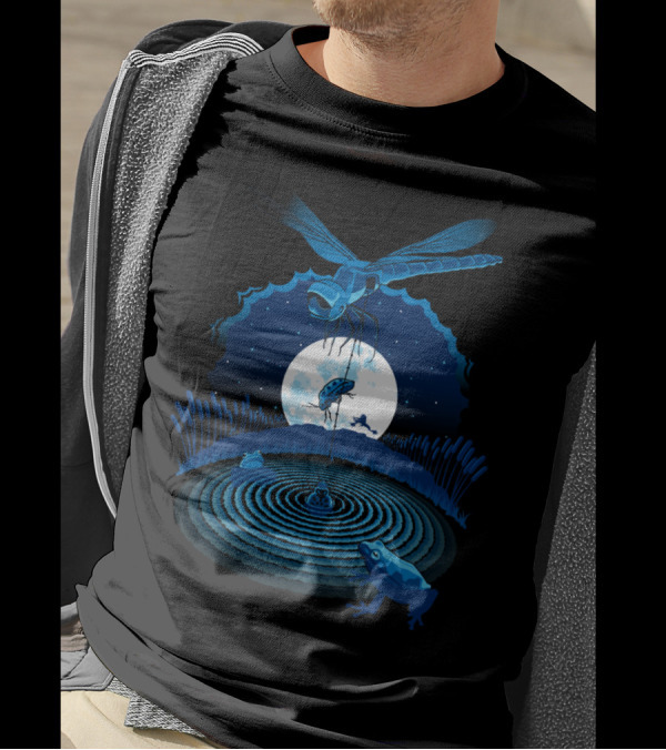 Leave No Man Behind Frogs Beneath Starry Sky And Full Moon With Dragonfly T-Shirt