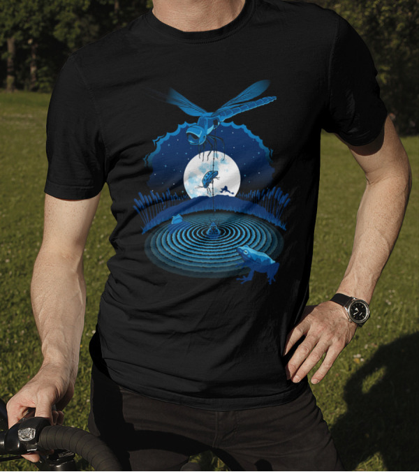 Leave No Man Behind Frogs Beneath Starry Sky And Full Moon With Dragonfly T-Shirt