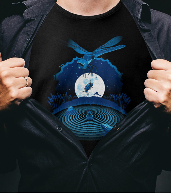 Leave No Man Behind Frogs Beneath Starry Sky And Full Moon With Dragonfly T-Shirt