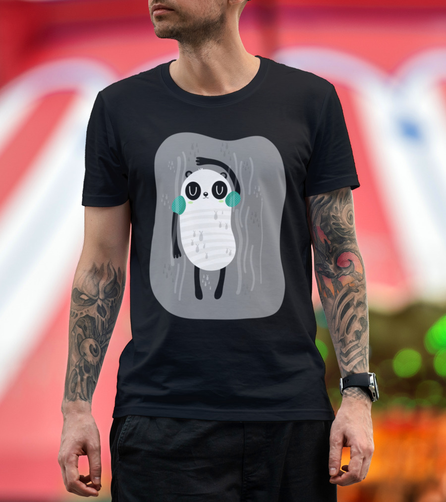 Backstroking Panda Floating in Water with Cute Earmuffs T-Shirt