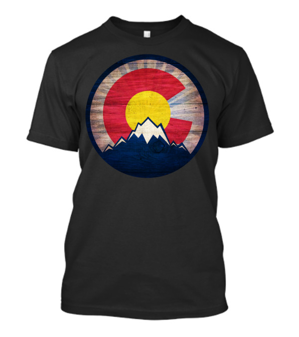 Colorado Flag Rustic Wood Mountain Circle T-Shirt