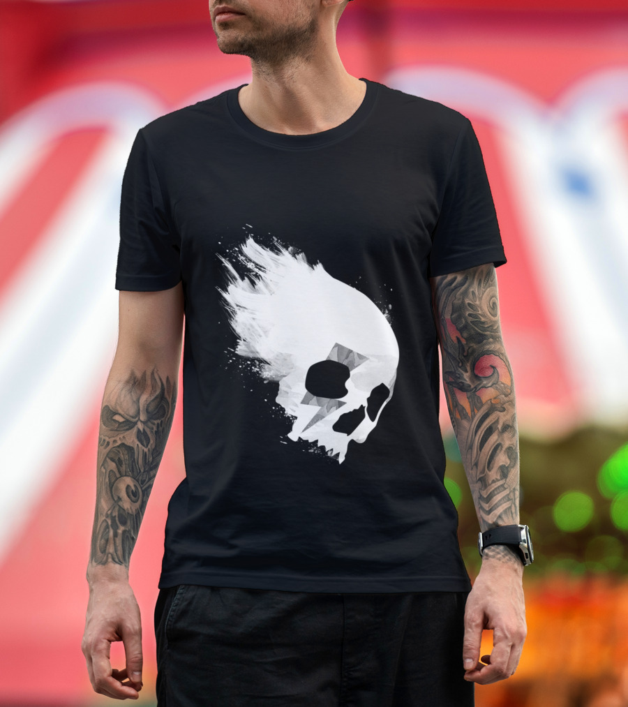 Black Agent Skull with Lightning Bolt Hair T-Shirt
