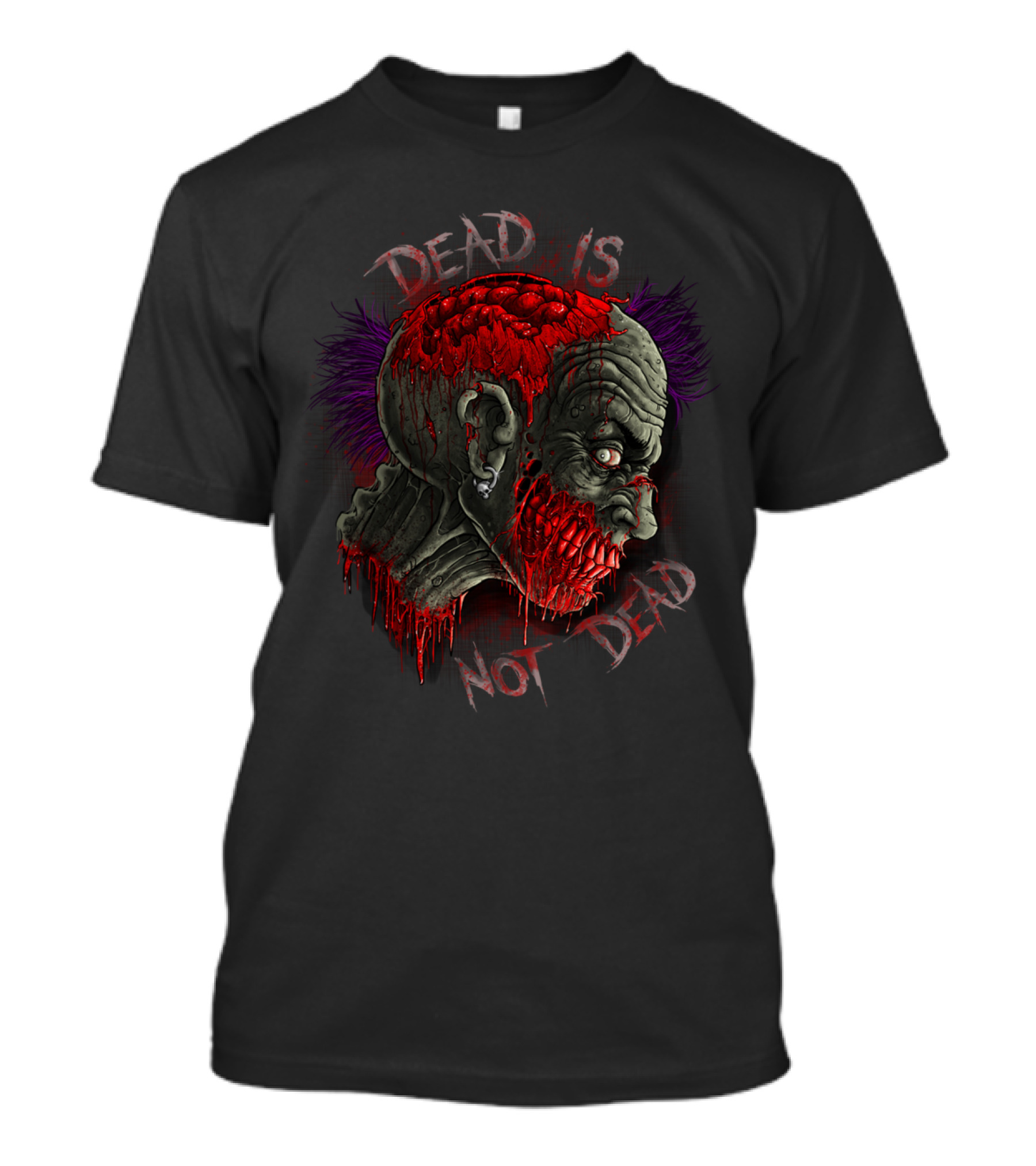 DEAD IS NOT DEAD Zombie Head Illustration With Blood And Skull Elements T-Shirt