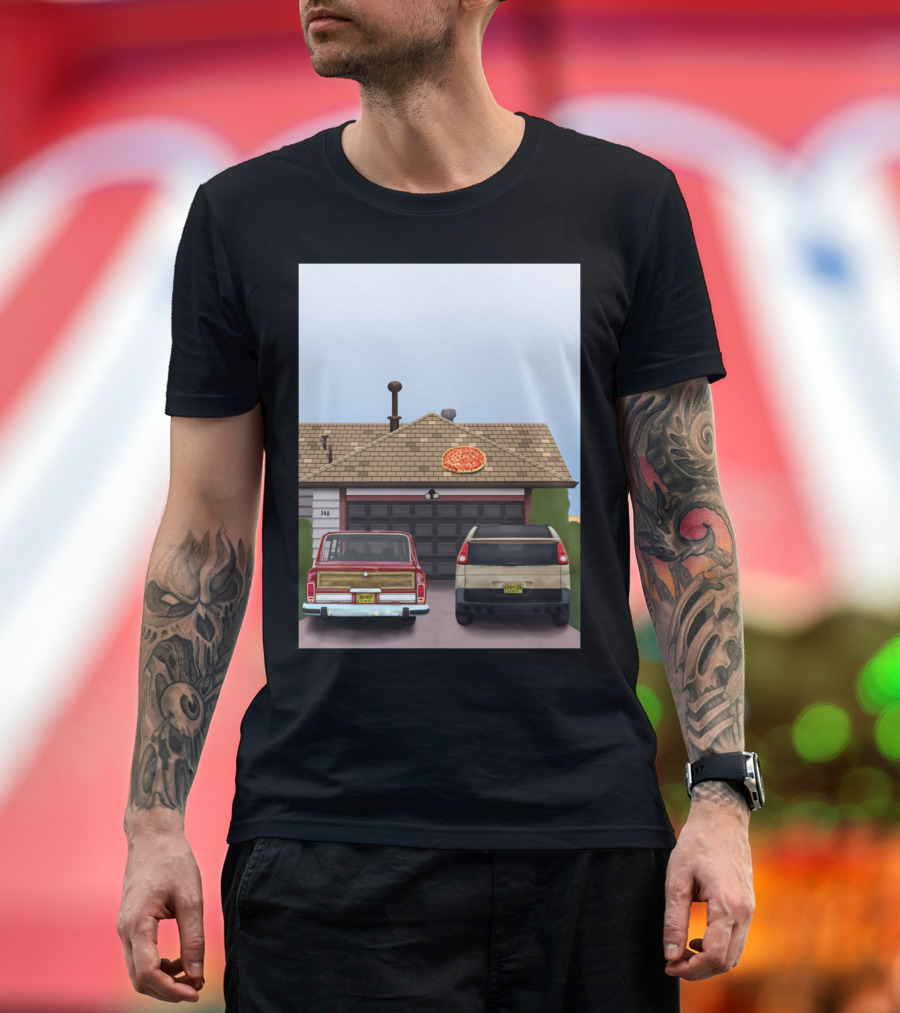 Bad Pizza Motocr Motorhome Garage Pizza Roof License Plate Scene T-Shirt