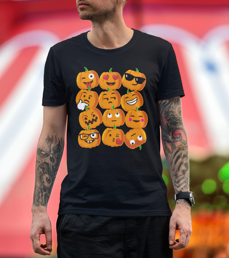 Pumpkin Faces with Emoji Expressions T-Shirt