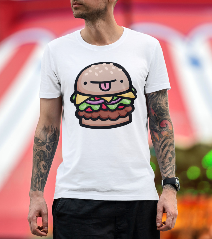 Kawaii Hamburger with Cheese Lettuce and Tongue T-Shirt