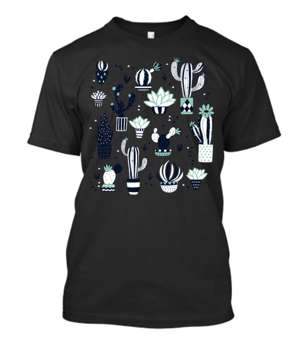 Black Cacti In Decorative Pots Collection T-Shirt
