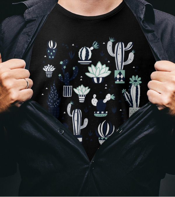 Black Cacti In Decorative Pots Collection T-Shirt