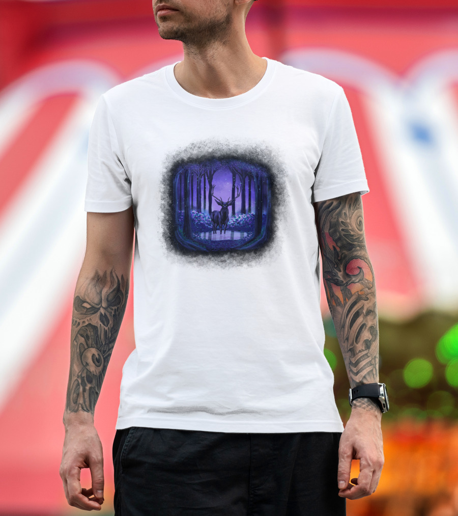 Elf Forest Mystical Deer in Enchanted Twilight Woods T-Shirt