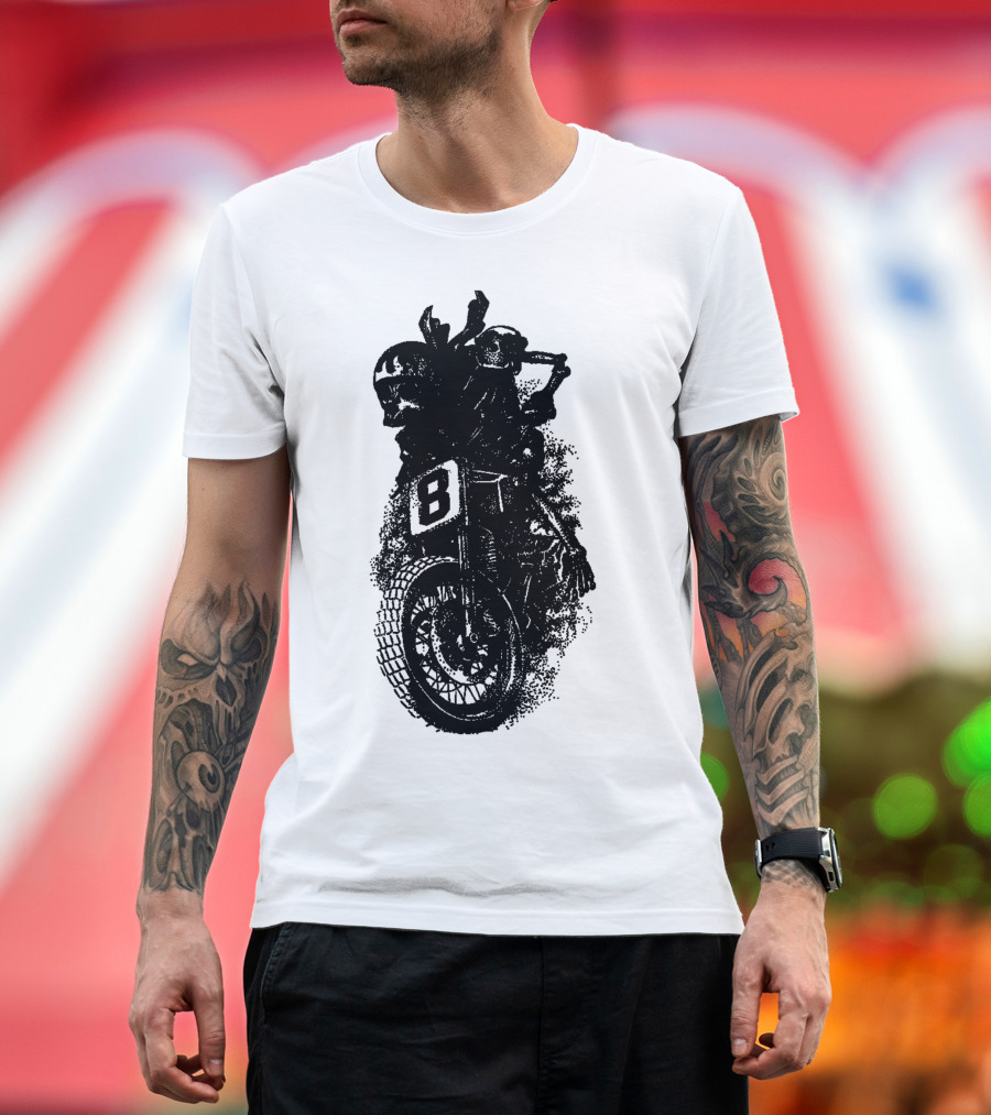 Deadly Biker Number 8 Skeleton Rider T-Shirt