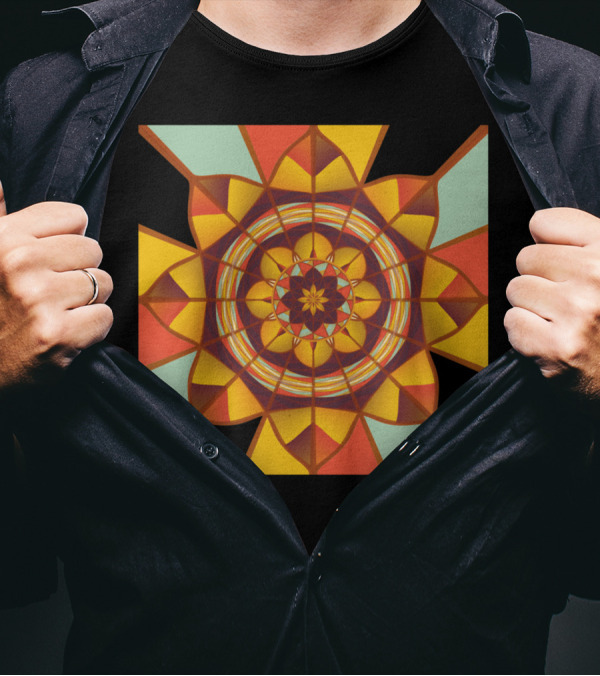 Multicolored Geometric Kaleidoscope Flower T-Shirt
