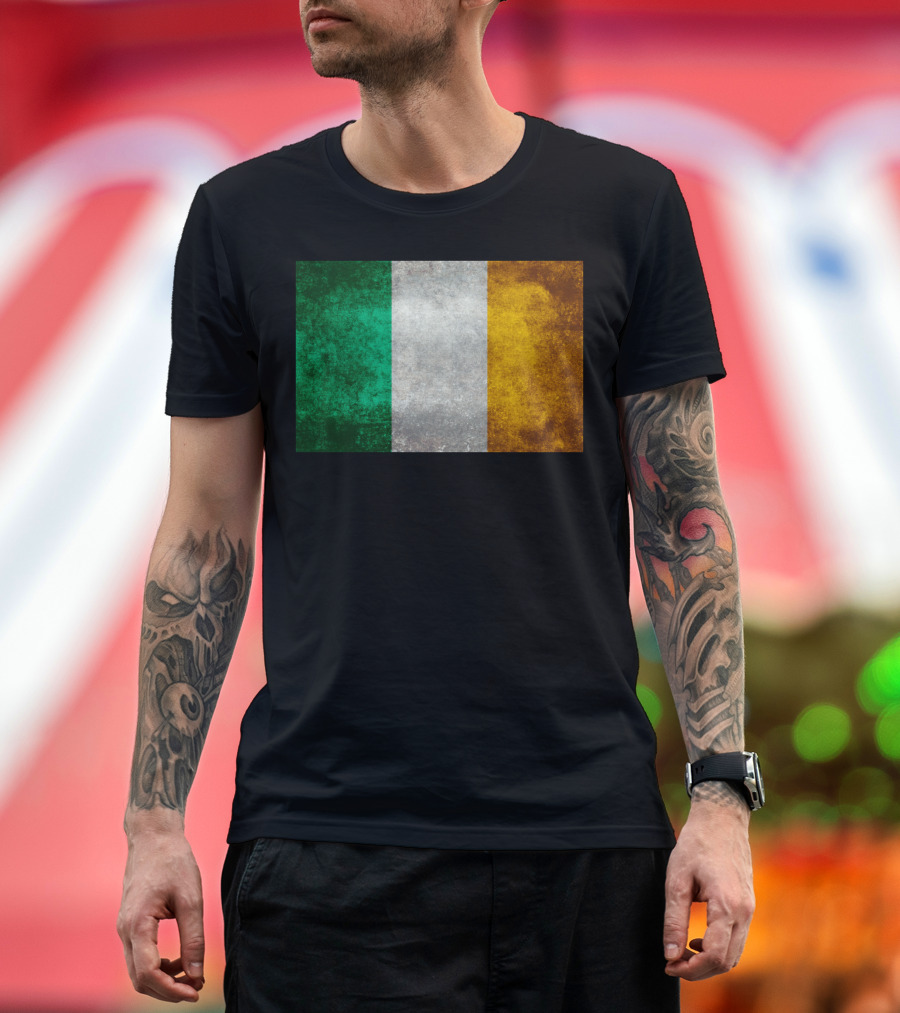 Vintage Style Distressed Irish Tricolor Flag T-Shirt