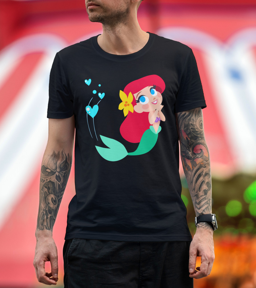 Ariel Mermaid Hearts Cute Flower Disney T-Shirt