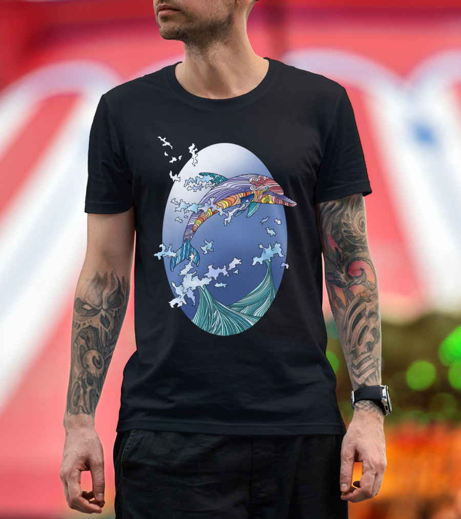 Colorful Dolphin Ocean Waves Psychedelic T-Shirt