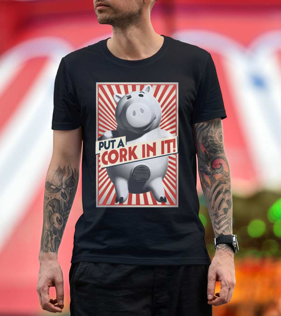 PUT A CORK IN IT Pig Pop Art Style Red Stripes T-Shirt