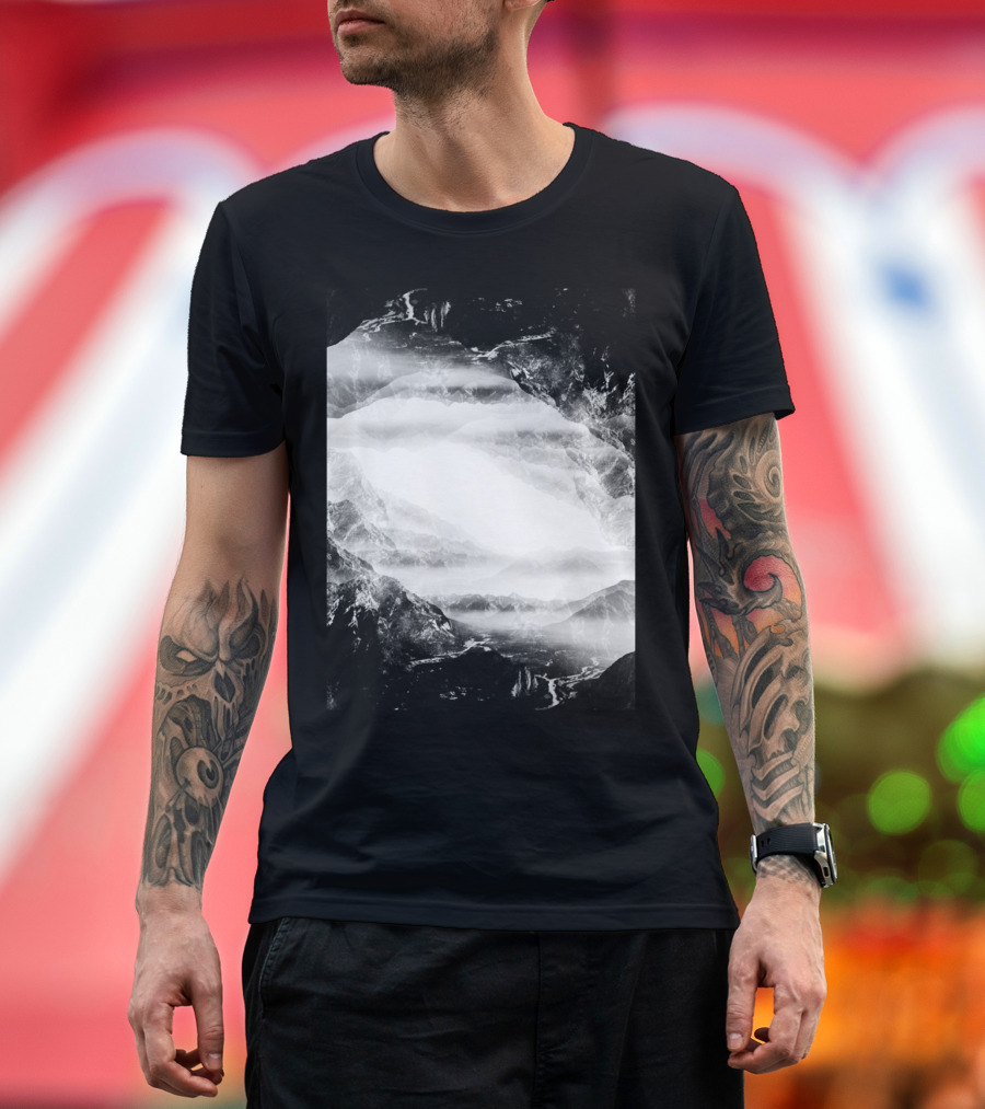 Black Flip Monochrome Mountain Landscape T-Shirt