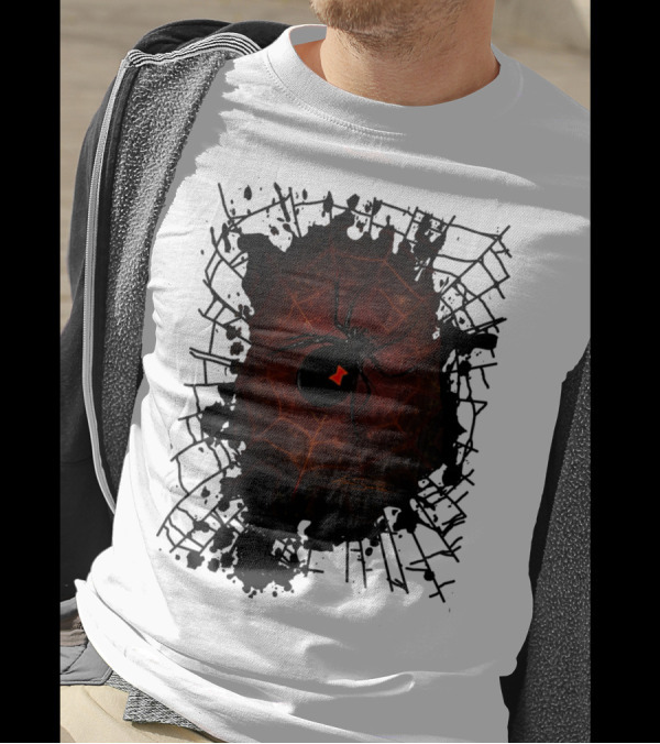 Black Widow Spider Web Design With Red Symbol Signature T-Shirt