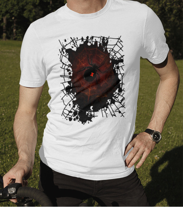 Black Widow Spider Web Design With Red Symbol Signature T-Shirt