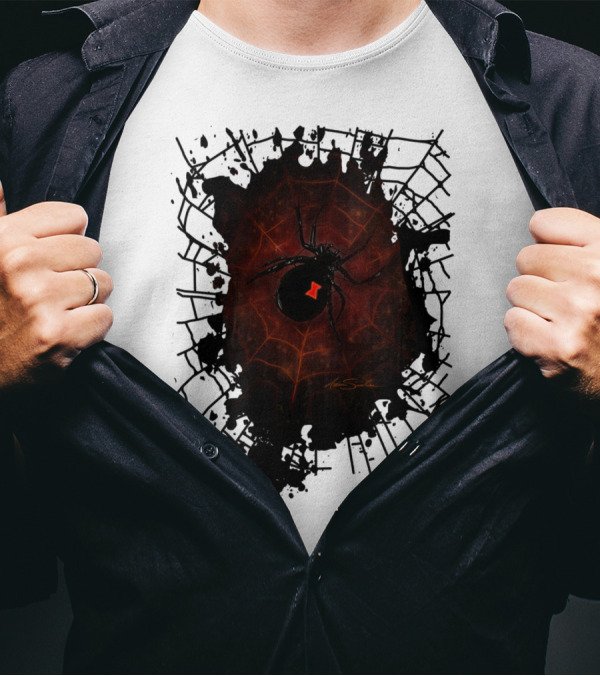 Black Widow Spider Web Design With Red Symbol Signature T-Shirt