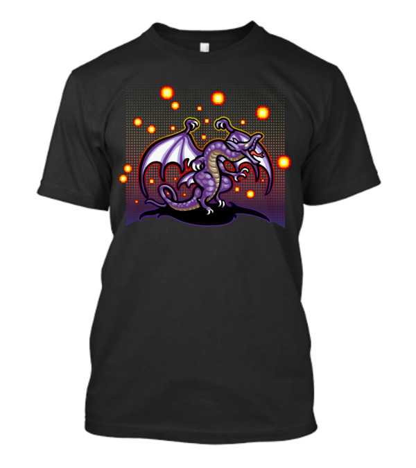 Bahamut Megaflare Pixel Art With Fireball Background T-Shirt