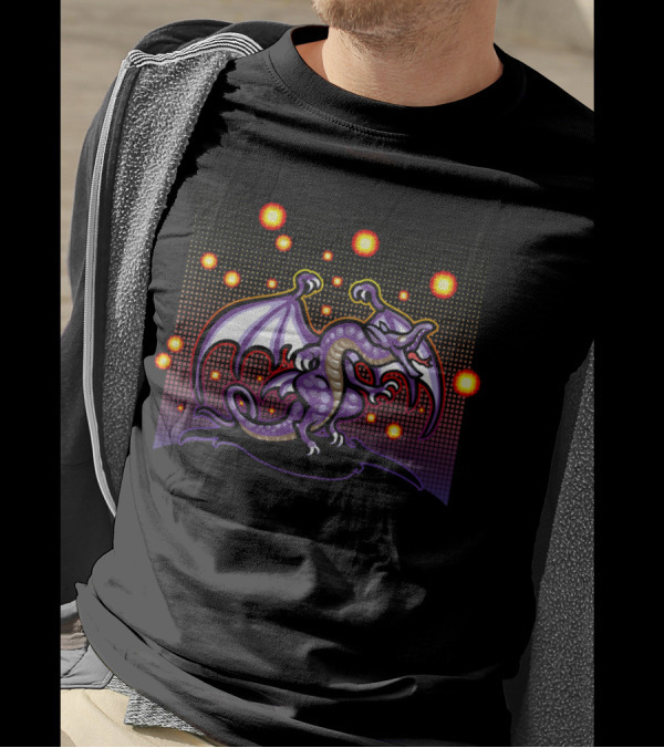 Bahamut Megaflare Pixel Art With Fireball Background T-Shirt