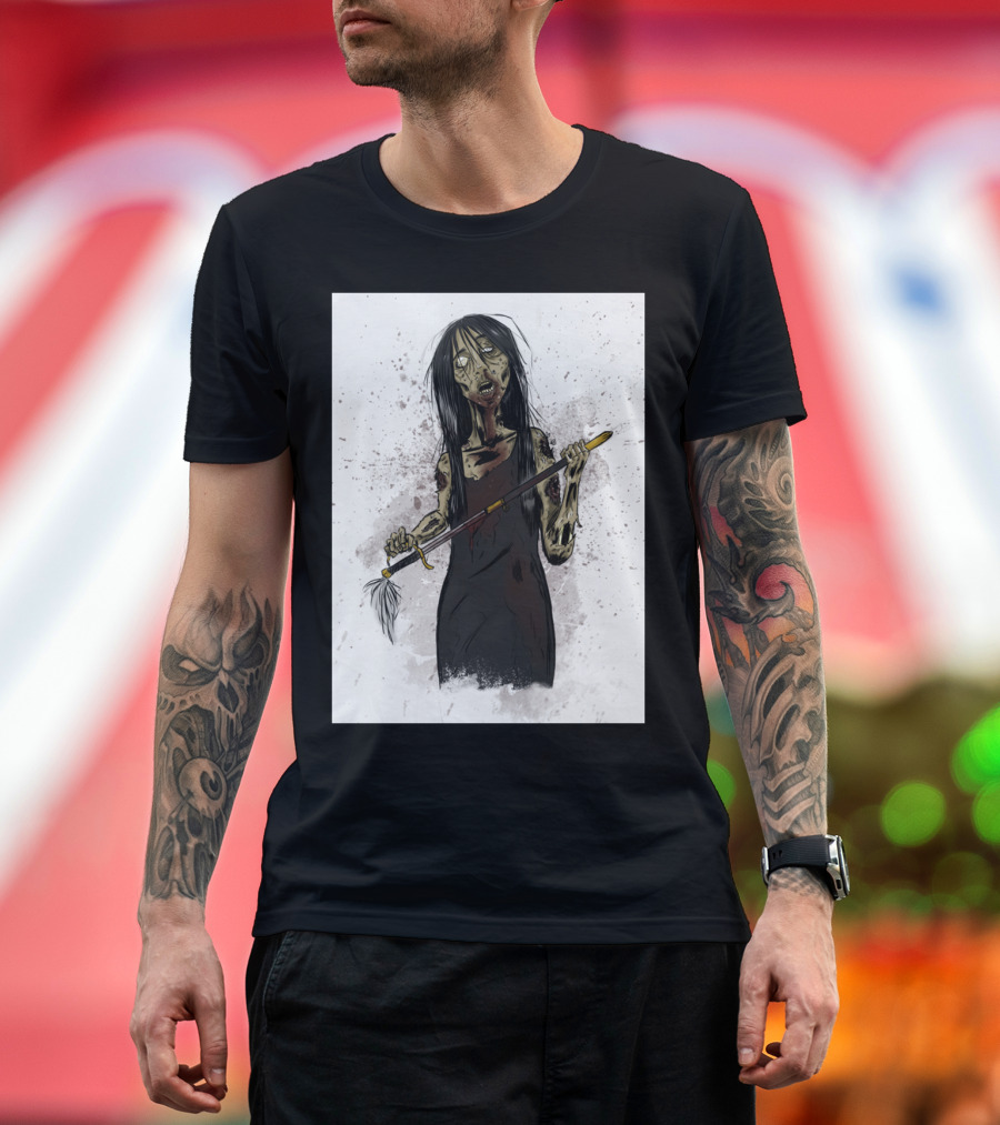 Zombie Horror with Creepy Figure Holding Weapon T-Shirt