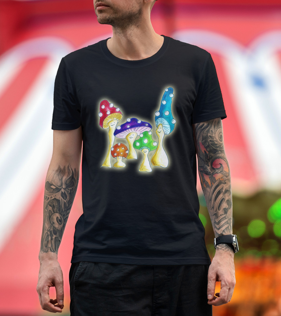 Mushrooms Smiling Colorful Cartoon Family T-Shirt