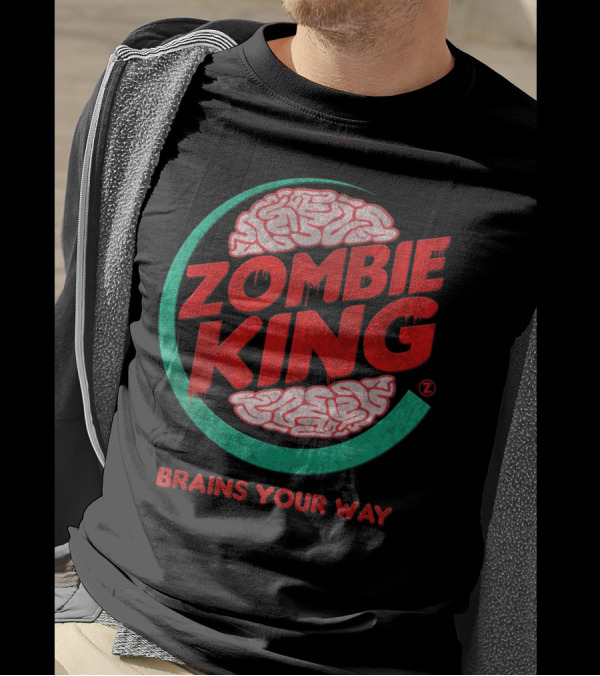 Zombie King Brains Your Way Circle Design With Dripping Text T-Shirt