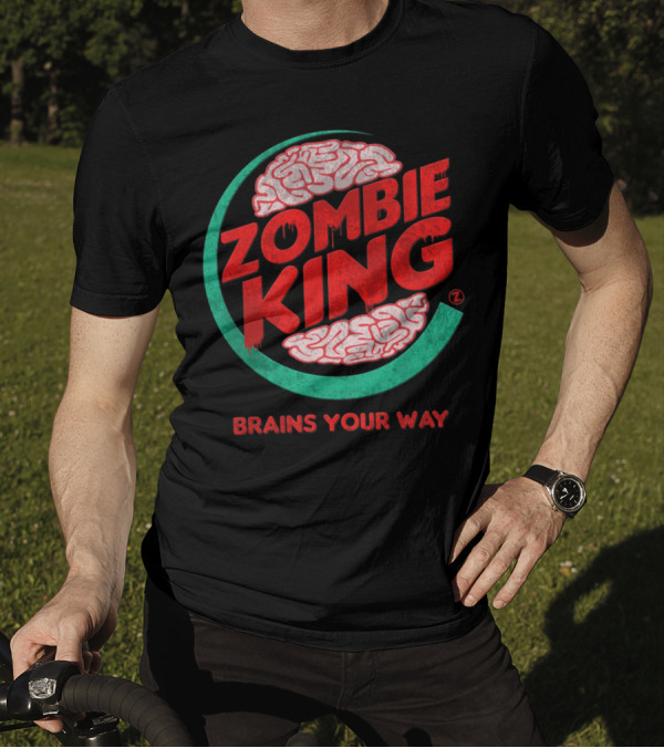 Zombie King Brains Your Way Circle Design With Dripping Text T-Shirt