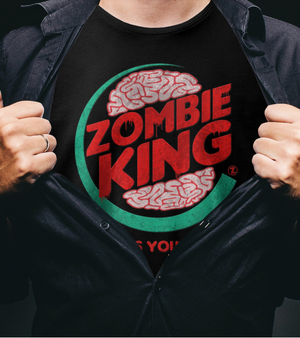 Zombie King Brains Your Way Circle Design With Dripping Text T-Shirt