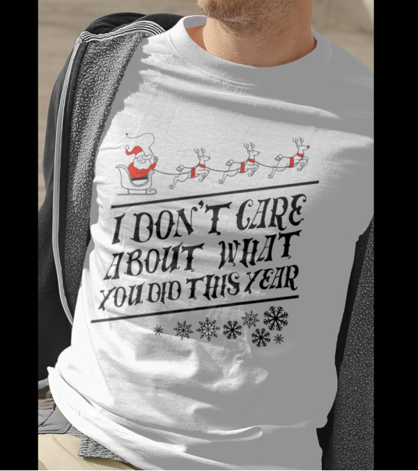 I Don't Care About What You Did This Year Santa Sleigh And Reindeer With Snowflakes T-Shirt