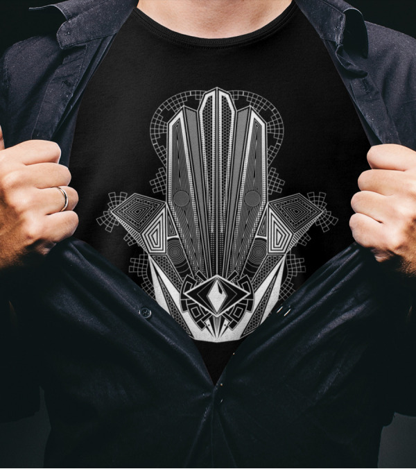 Hamsa Tech Geometric Mandala T-Shirt